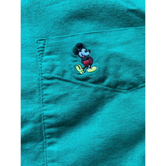 Disney Originals Mens/Teens Green Button-Down Shirt Large Embroidered Mickey - Picture 3 of 8
